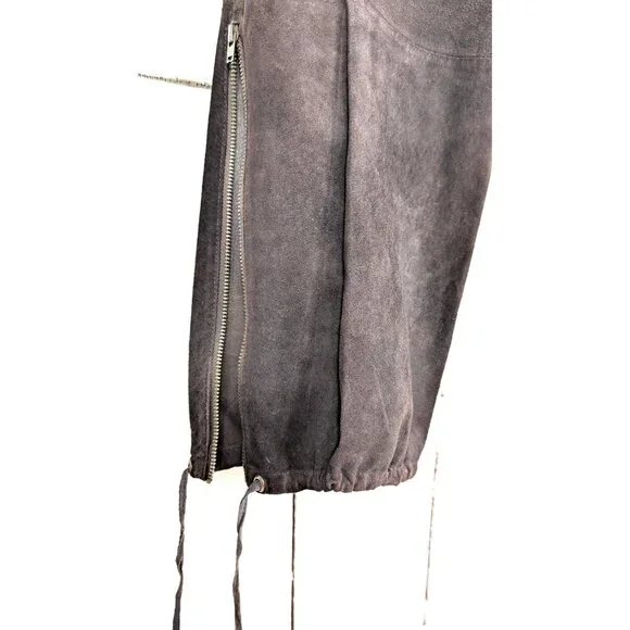 Vintage brown suede leather drawstring ankle cargo style pants